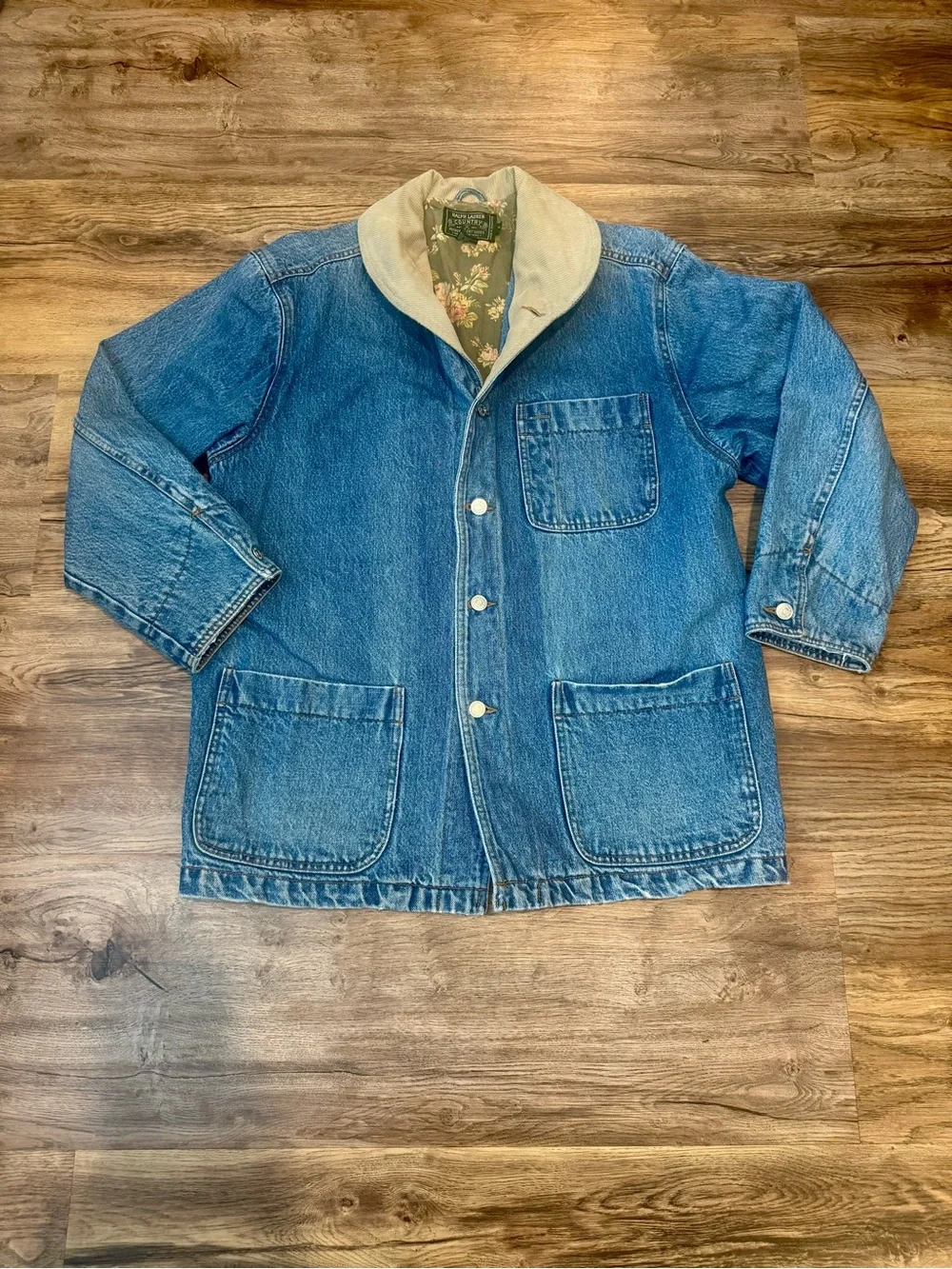 Vintage Ralph Lauren Country Denim Barn Chore Jacket Floral Lined Size M - Picture 2 of 9